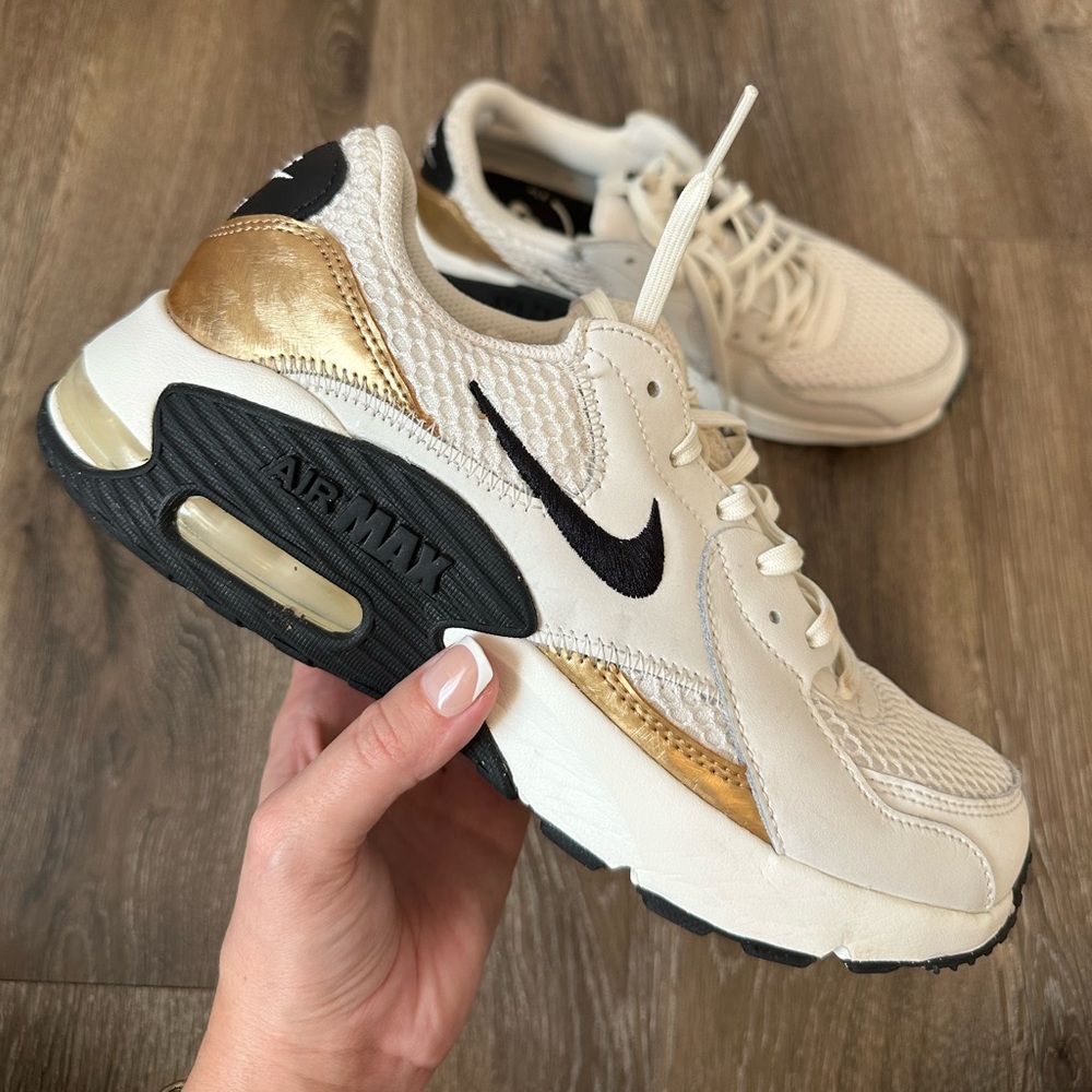 Nike Air Max White and Gold Athletic Shoes